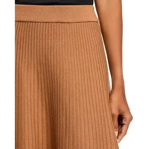 Nancy Yang Women Brown Rib Knit Cotton/Viscose Elegant A-line Midi Skirt Size S